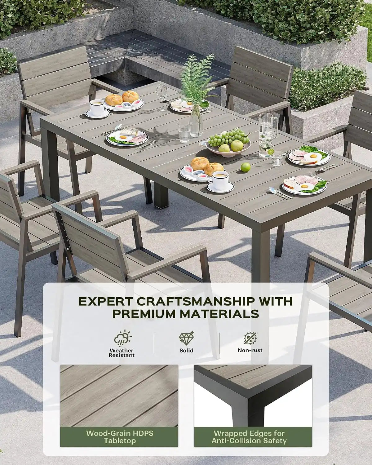 Vexwalx 10 Pcs Outdoor Dining Set, 67" HDPS Dining Set for 8, Gray