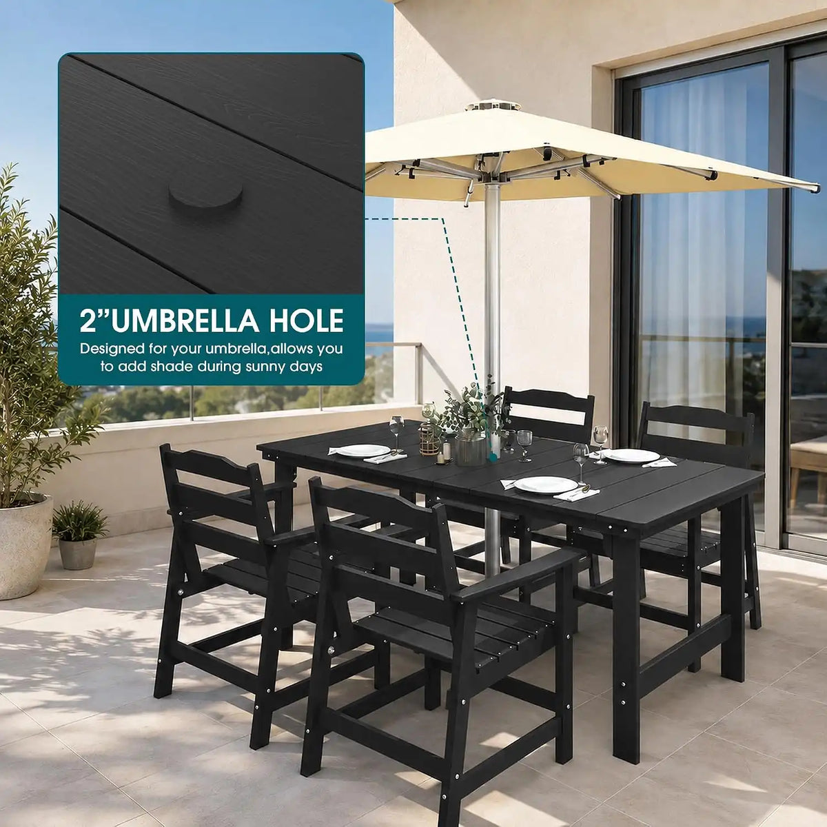 THOEOE Outdoor Dining Set for 4, 50 inch Patio Table and Chairs set, HDPE