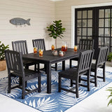 Perli™ 7-Piece Outdoor Dining Set, All-Weather HDPE Patio Table and 6 Chairs with Umbrella Hole, UV-Resistant Composite Wood Dining Furniture for Deck, Backyard, Poolside, Black