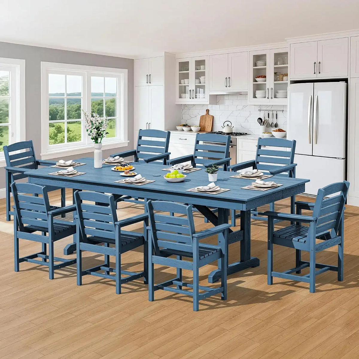 SERWALL Patio HDPE Dining Chairs Set of 2 with Arms, Navy