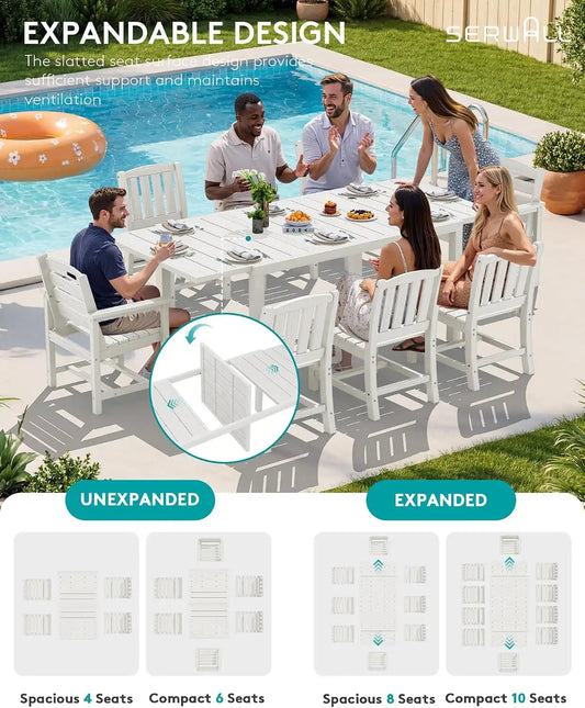 SERWALL Outdoor Patio Dining Set for 8, White