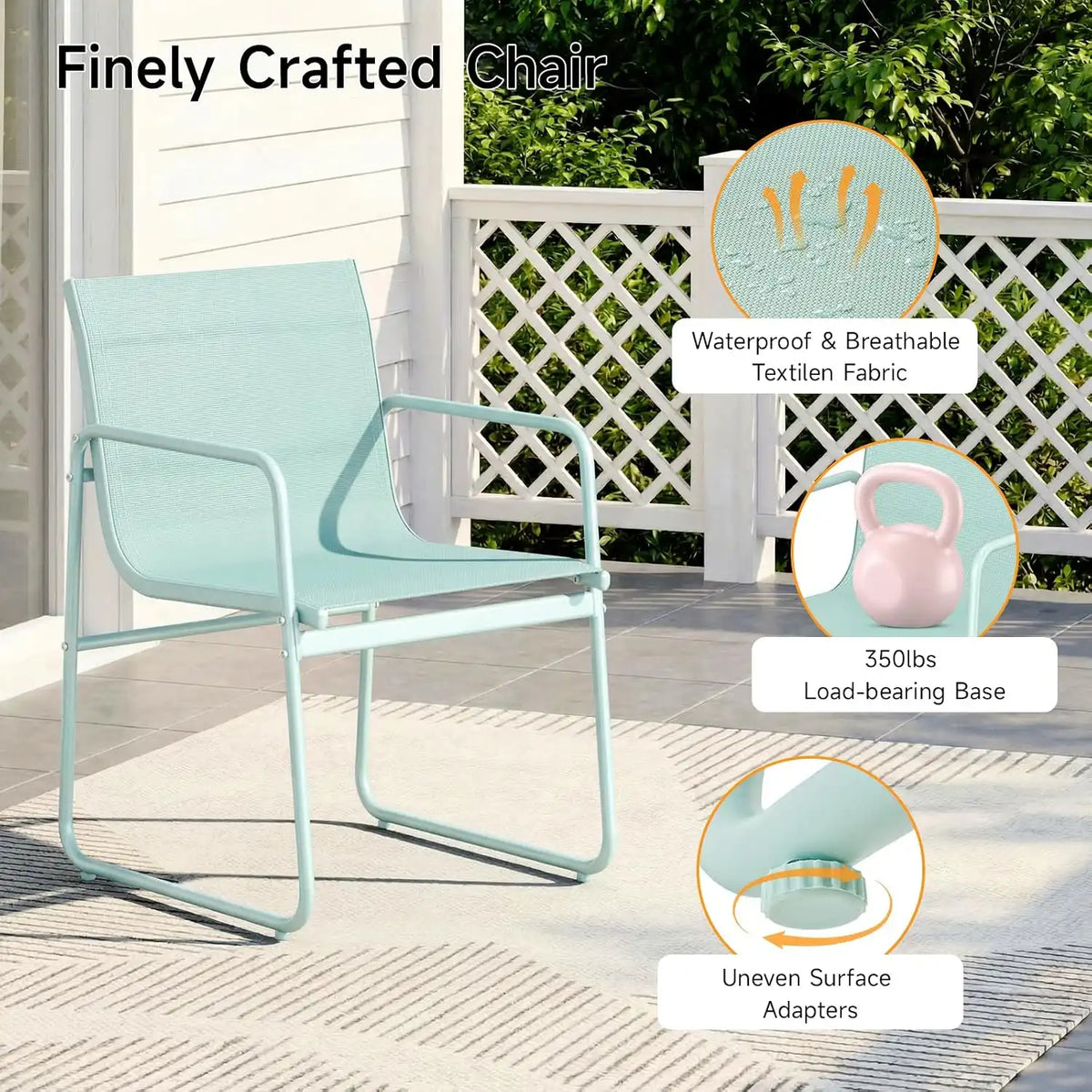 ONBRILL 7 Piece Patio Dining Set for 6 with Textilene Chairs, Aqua