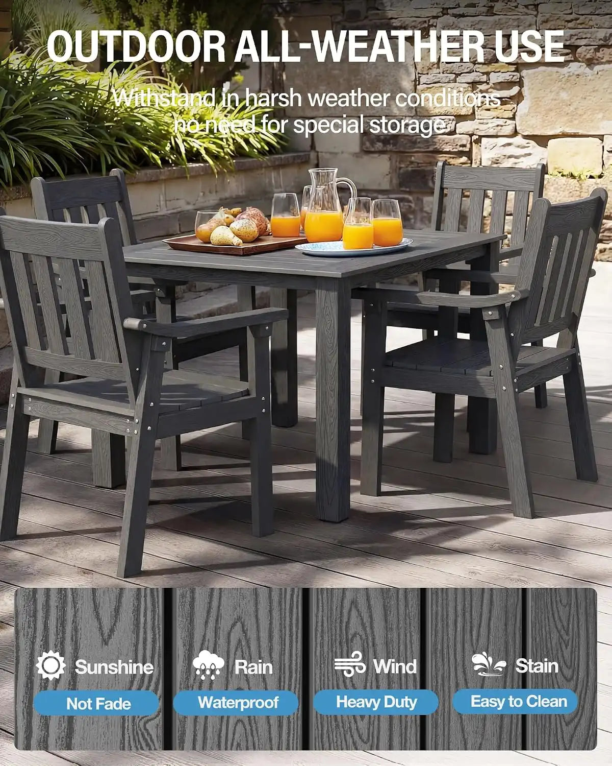 YEFU Patio Table Set for 4, All-Weather HIPS, Metal Aluminum Frame, Gray