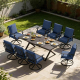 9 PCS Outdoor Patio Dining Set,Patio Table and Chairs Metal Outdoor Patio Furniture Set with Umbrella Hole,Dining Table Set with 8 Swivel Chairs for Deck,Backyard and Garden,Navy Blue