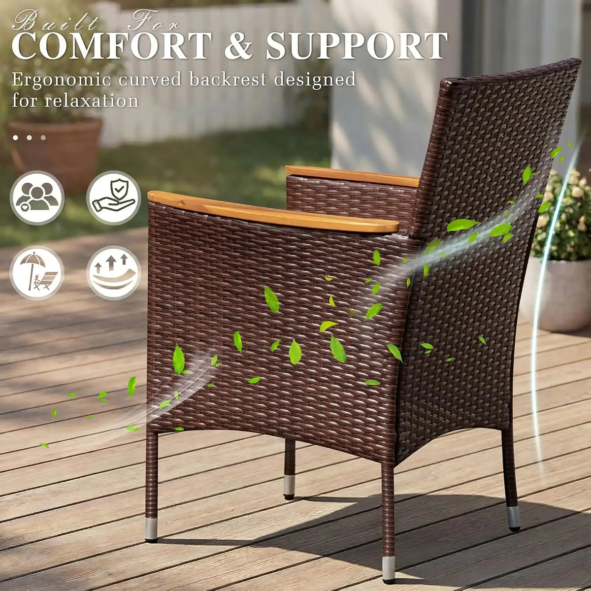 Devoko 9 PCS Acacia Wood Patio Dining Set, Brown Rattan
