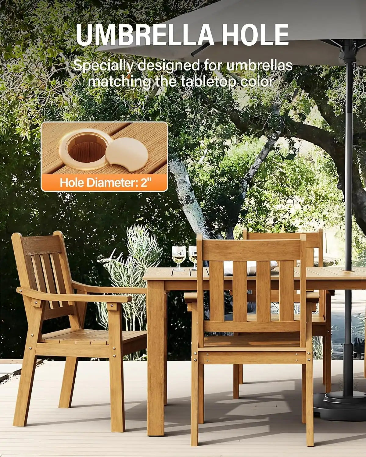 YEFU Outdoor Dining Set for 10, All-Weather HIPS, Aluminum Frame, Teak