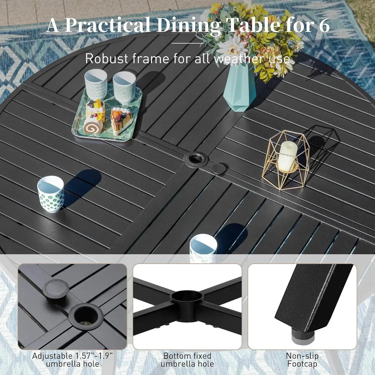 SUNSHINE VALLEY 7pc Patio Dining Set, 54" Round Table & 6 Swivel Chairs