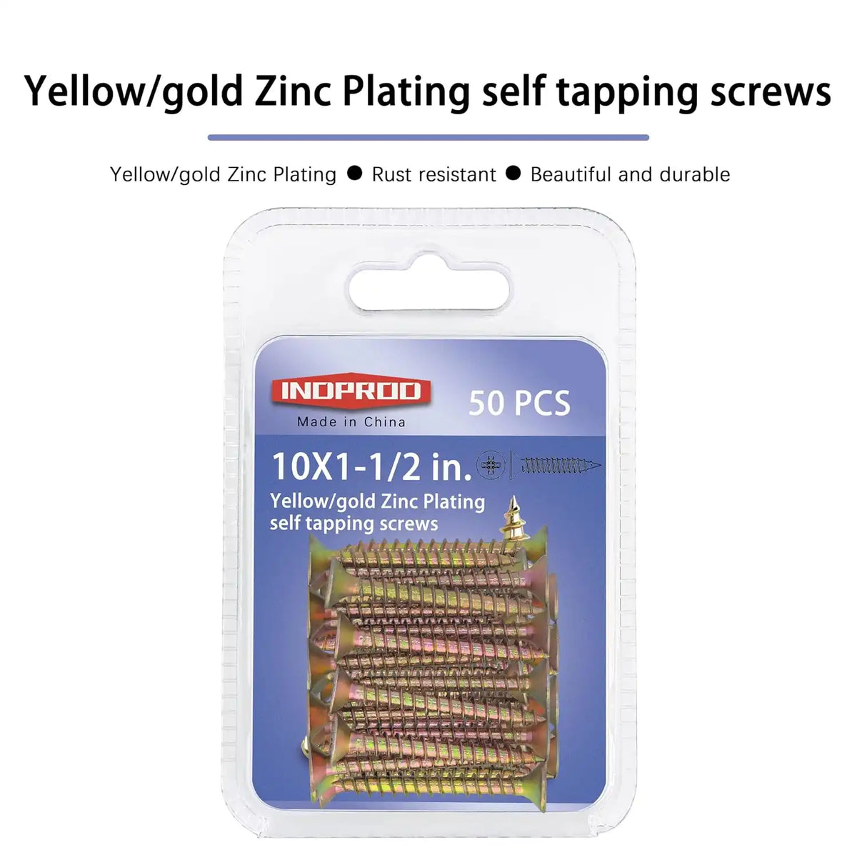 Wood Screws #10 × 1-1/2", Countersunk Phillips Flat Head, Yellow Zinc Plated Steel, High Hardness Self Tapping Screws for Wood Plastic Metal Drywall, Full Thread Type, #10 × 1-1/2-Inch, 50 Pcs