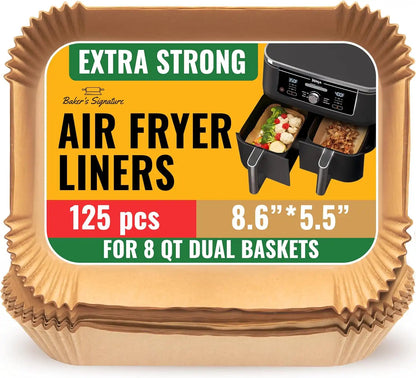Rectangular Air Fryer Liners Disposable, 125 Pcs Parchment for Dual Baskets