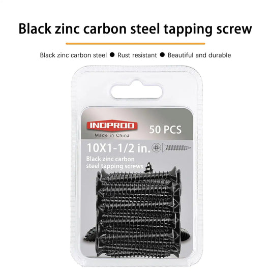 #10 X 1-1/2" Black Screw,Flat Head Phillips Wood Screw, Electroplating Black Carbon Steel, #10 X 1-1/2-Inch, 50Pcs