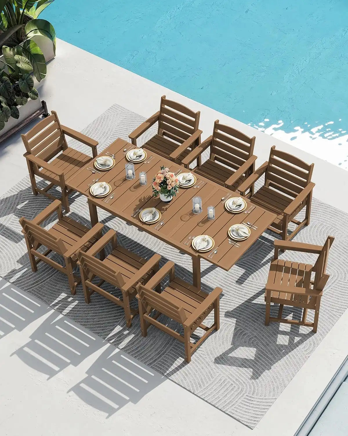 SERWALL 60" - 83" Outdoor Expandable Dining Table, Brown