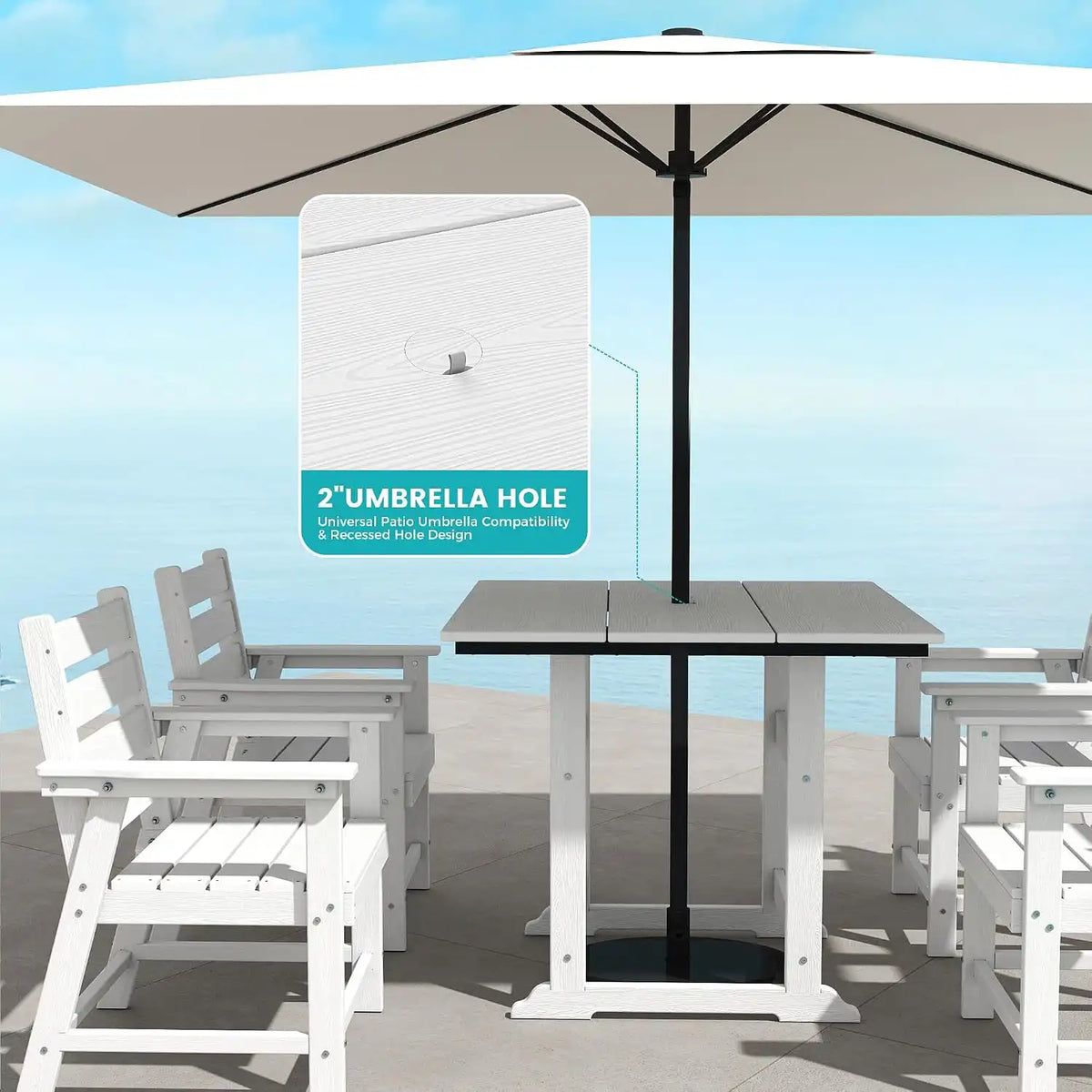 HDPE Outdoor Dining Set, Patio Dining Set of 8, White