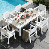 Outdoor Dining Set for 6, 7-Piece Patio Table and Chairs Set, HDPE Outdoor Dining Table and Chairs with Umbrella Hole, All-Weather Dining Furniture Set,White
