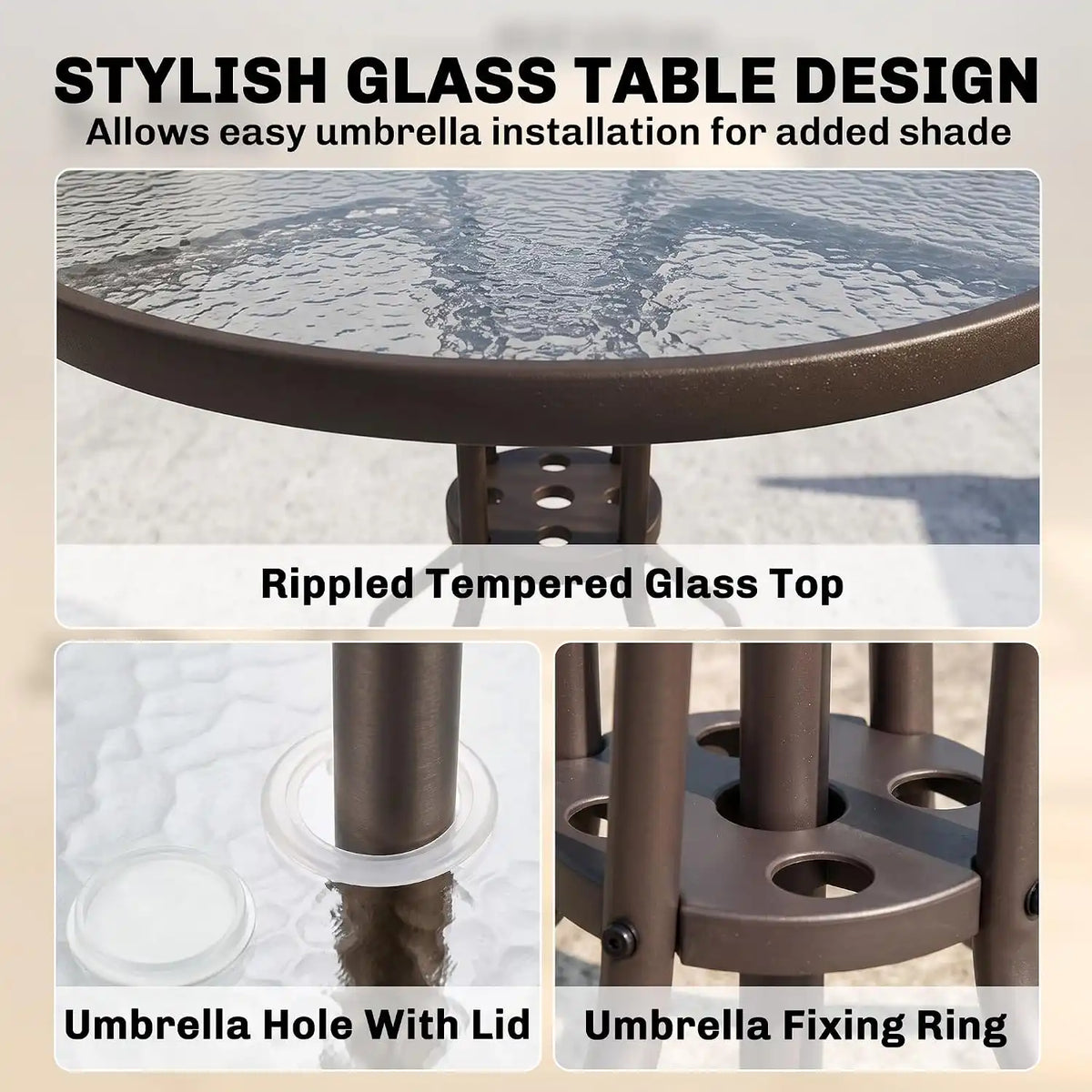 Outsunny 6 Piece Patio Dining Set for 4 with Umbrella, Beige
