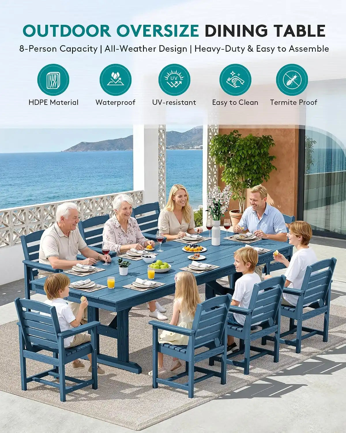 SERWALL Patio HDPE Dining Chairs Set of 2 with Arms, Navy