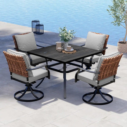 Grand patio 5-Pc Outdoor Swivel Dining Set, 4 Gray Chairs + Table, Black
