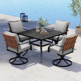 Grand patio 5-Pc Outdoor Swivel Dining Set, 4 Gray Chairs + Table, Black