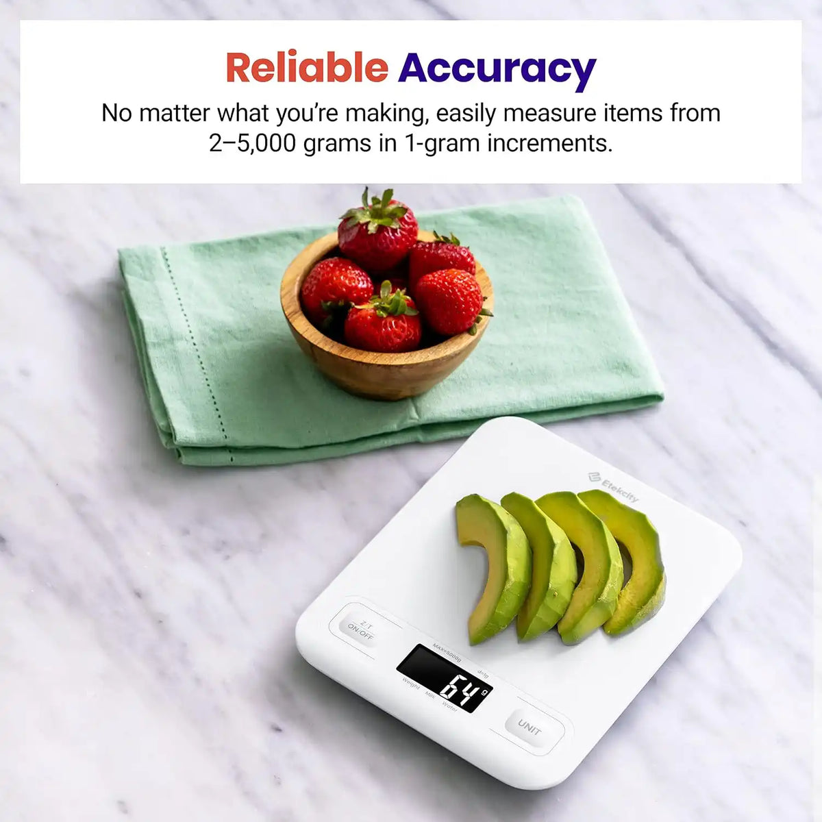 Etekcity Food Kitchen Scale, Digital Grams and Ounces for Weight Loss, Baking, Cooking, Keto and Meal Prep, LCD Display, Medium, White