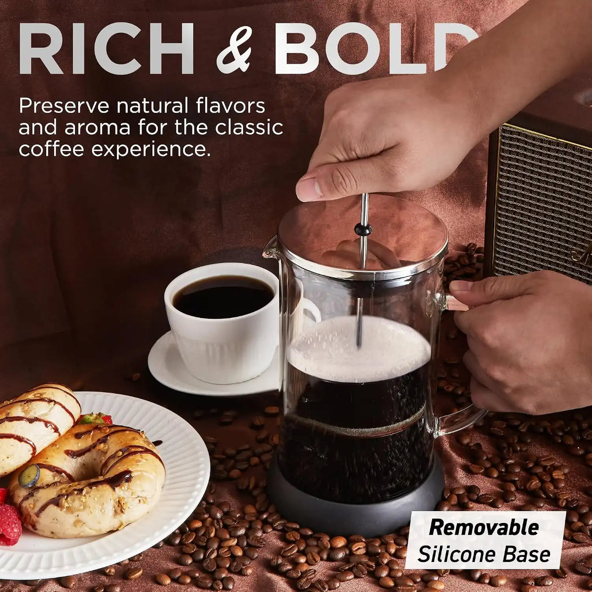 Elite Gourmet FP1223 French Press Coffee Maker, 1-Liter Glass Carafe