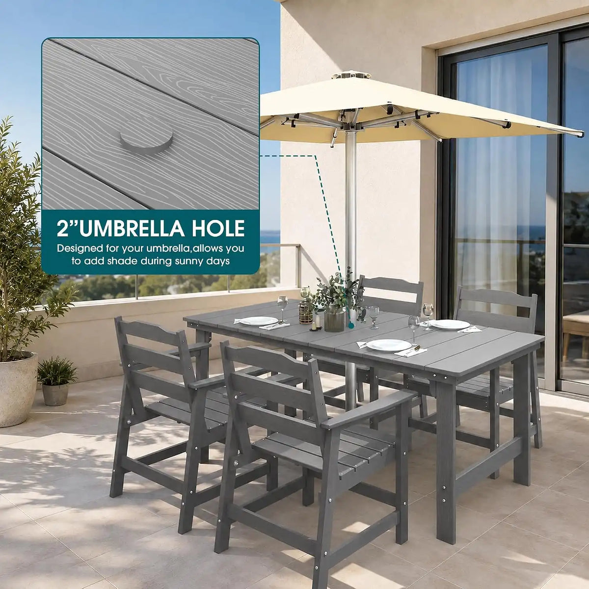 THOEOE Patio Dining Set for 4, HDPE 50 inch Outdoor Table and Chairs