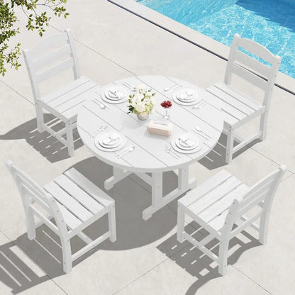 SERWALL 5-Piece Patio Dining Set, 45" Table & 4 Armless Chairs, White