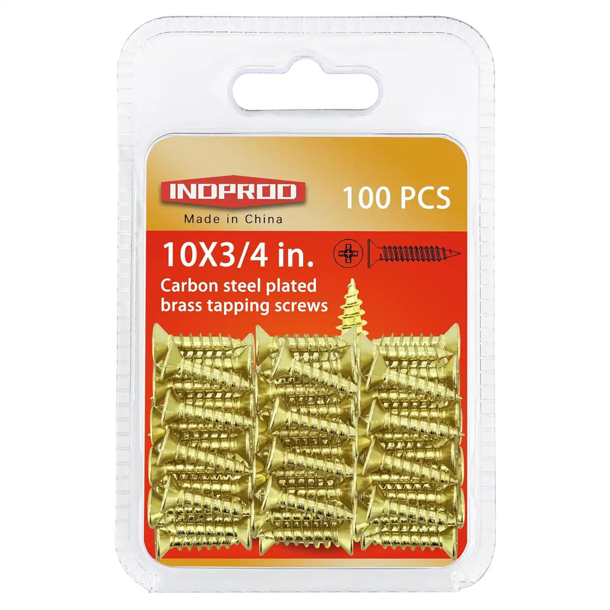 #10 x 3/4" Wood Screw, Phillips Flat Head Self Tapping Screws, Brass Plated Carbon Steel, Brass Plated Screws for Wood, Wood Screws #10 X 3/4 Inch, 100Pcs