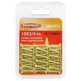 #10 x 3/4" Wood Screw, Phillips Flat Head Self Tapping Screws, Brass Plated Carbon Steel, Brass Plated Screws for Wood, Wood Screws #10 X 3/4 Inch, 100Pcs