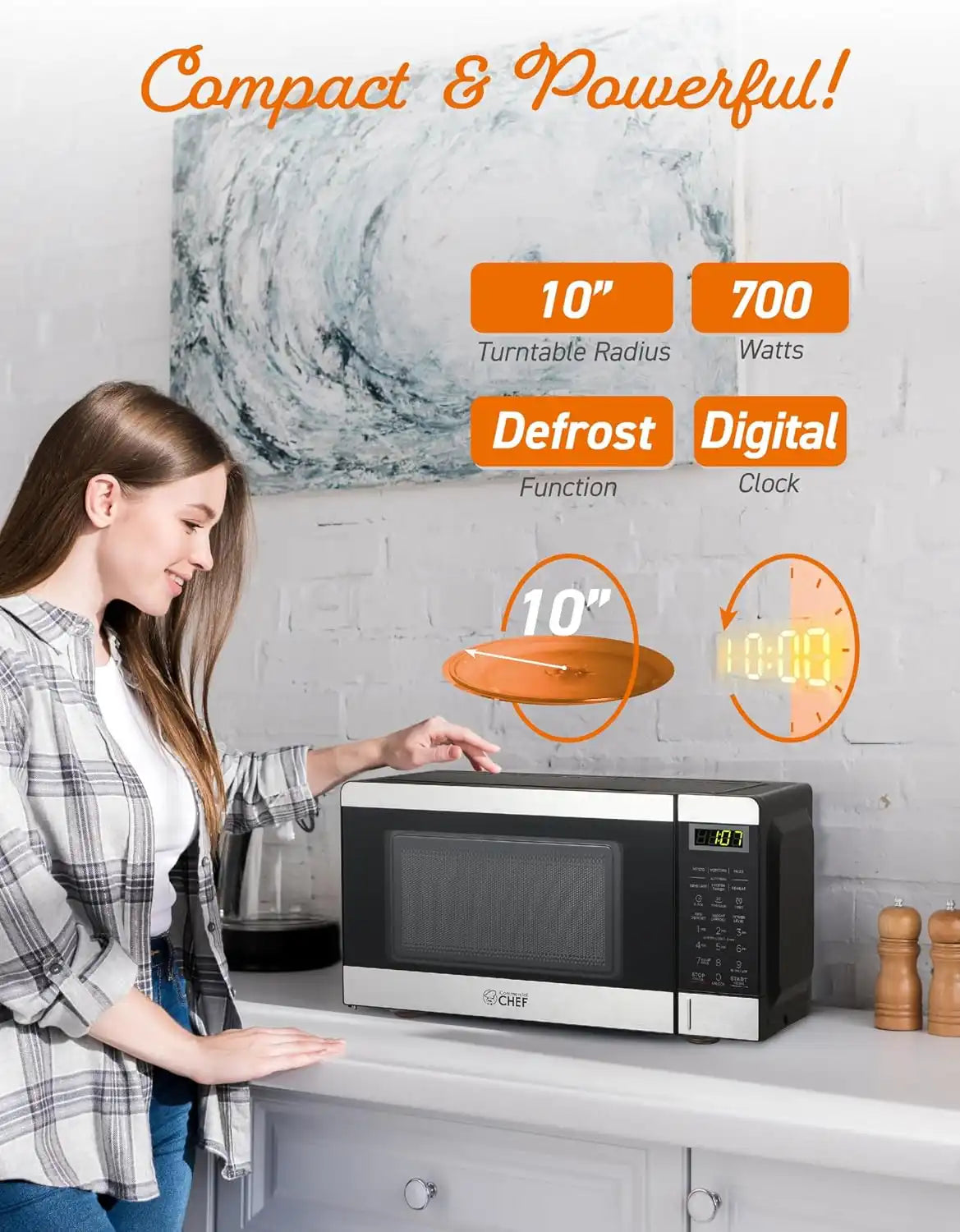 Commercial Chef 0.7 Cu. Ft. Countertop Microwave Oven, CHM770S, Stainless