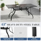 HOMREST 7 Piece Outdoor Patio Dining Set for 6, 63" Rectangular Metal Table with Umbrella Hole and Storage Shelf, Stackable Steel Chairs, Large Patio Furniture Set for Deck/Backyard/Poolside/Garden