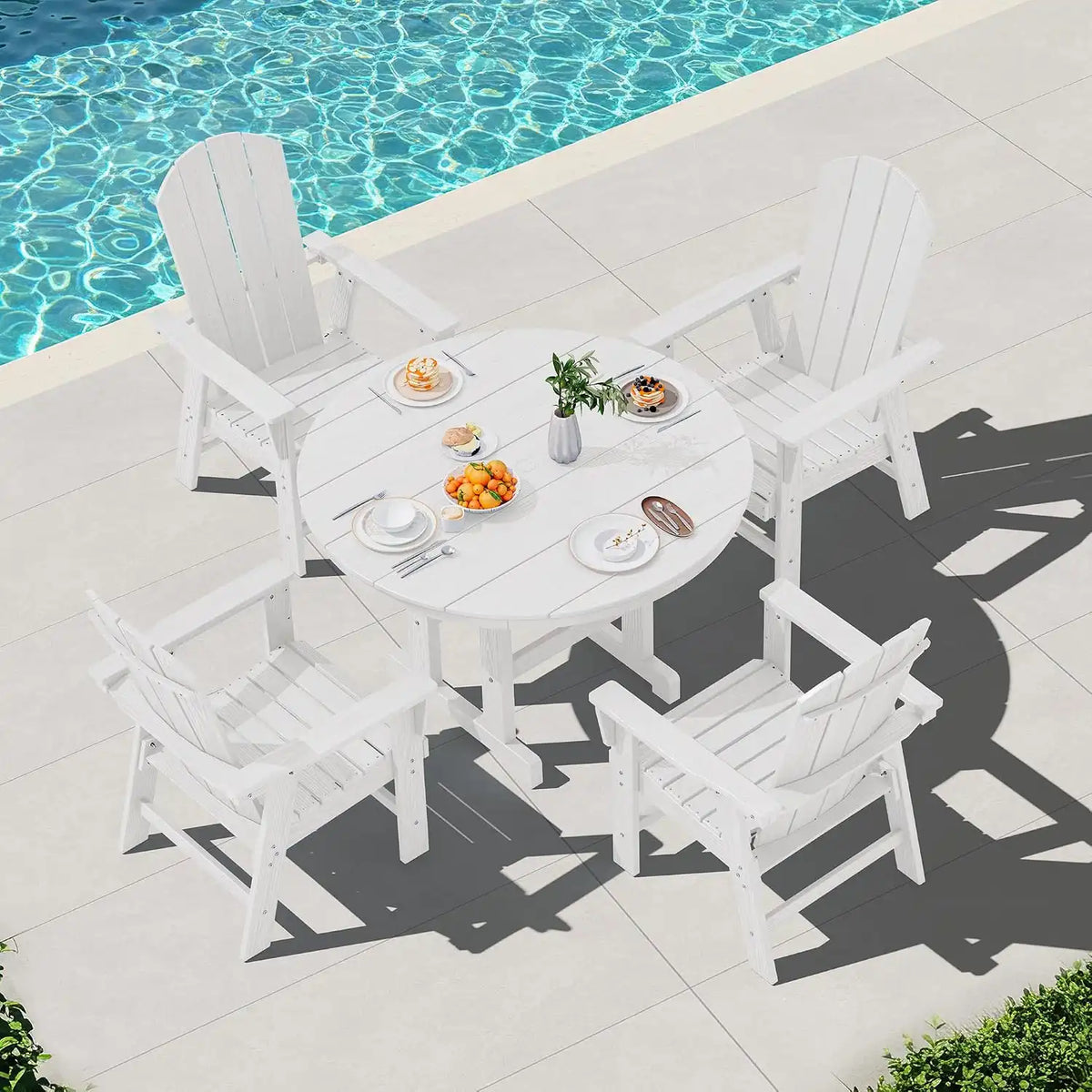 SERWALL 5-Piece Patio Dining Set, 45" Table & 4 Adirondack Chairs, White