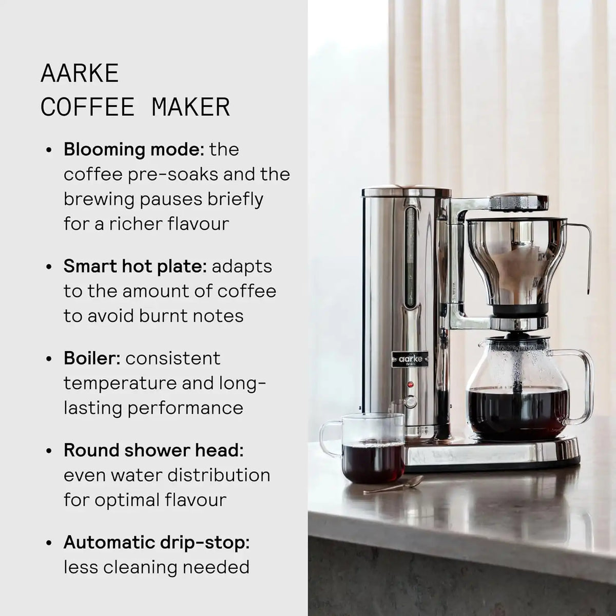 aarke Drip Coffee Maker & Grinder Bundle, 60 Settings, Stainless Steel