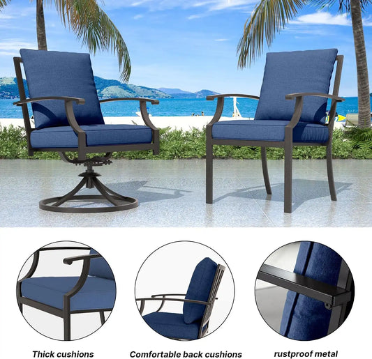 7 PCS Outdoor Patio Dining Set,Patio Table and Chairs Metal Outdoor Patio Furniture Set with Umbrella Hole,Dining Table Set with Swivel Chairs for Deck,Backyard and Garden,Navy Blue