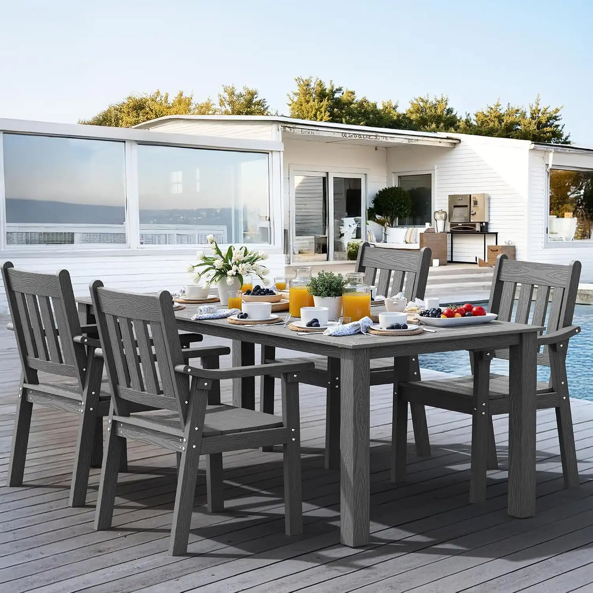 YEFU 5-Piece Patio Table Set, All-Weather HIPS, Metal Aluminum Frame, Gray