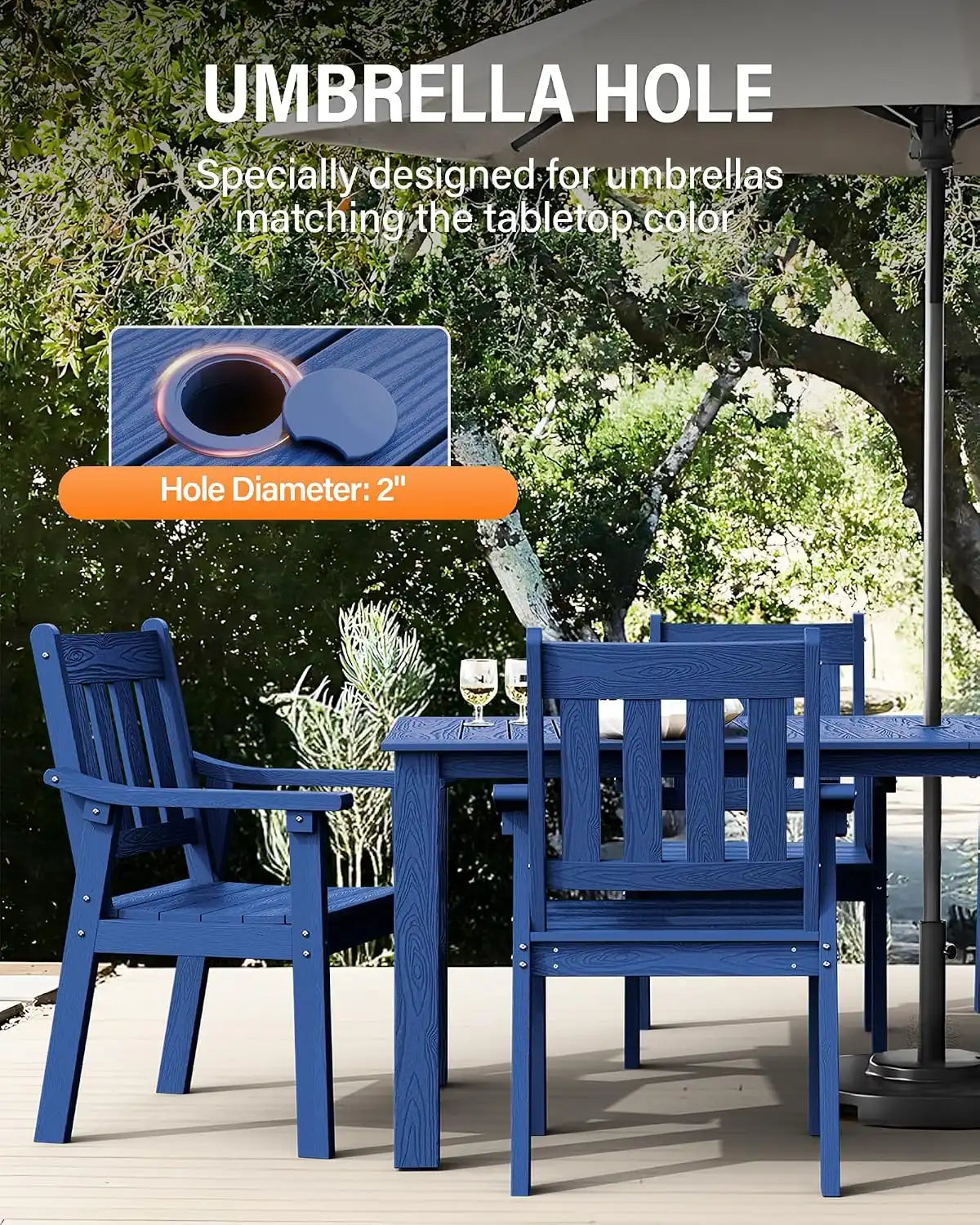 YEFU Outdoor Dining Set for 10, All-Weather HIPS, Aluminum Frame, Blue