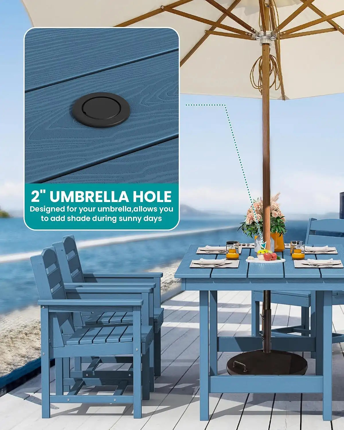 SERWALL Outdoor Dining Set, Patio Dining Set with Bench, Blue