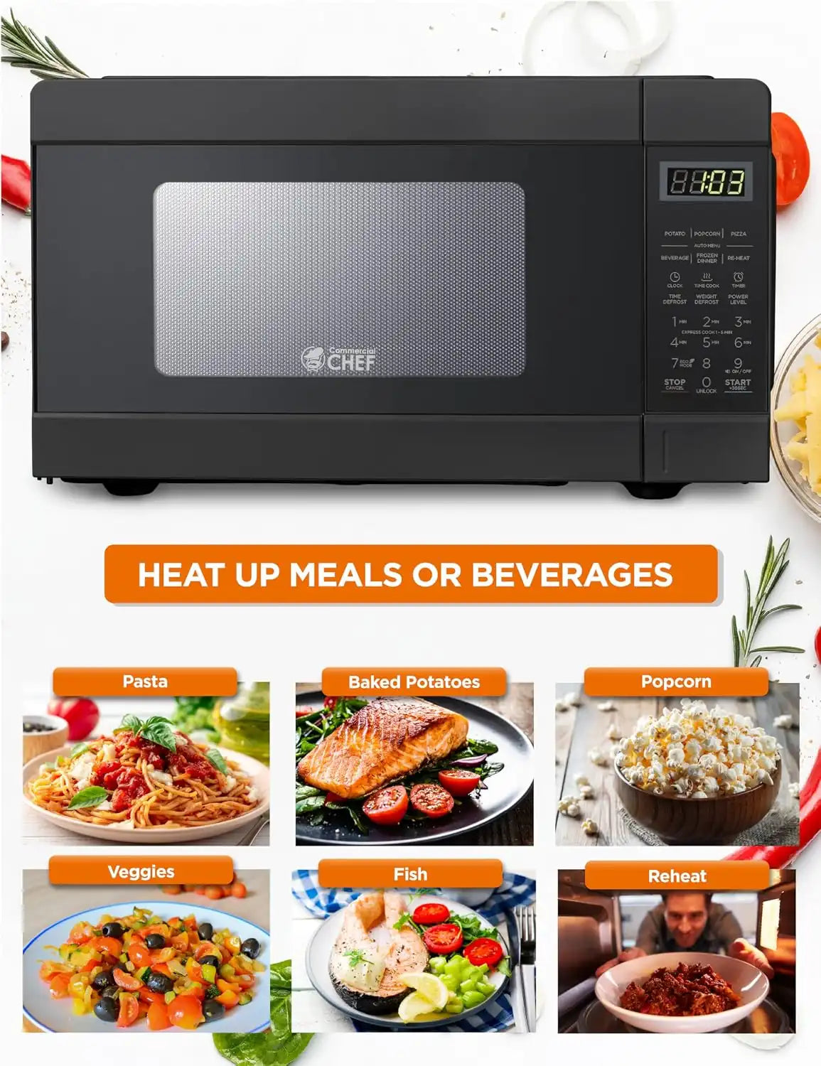 Commercial Chef 0.9 Cu. Ft. Countertop Microwave Oven, CHM990B, Black