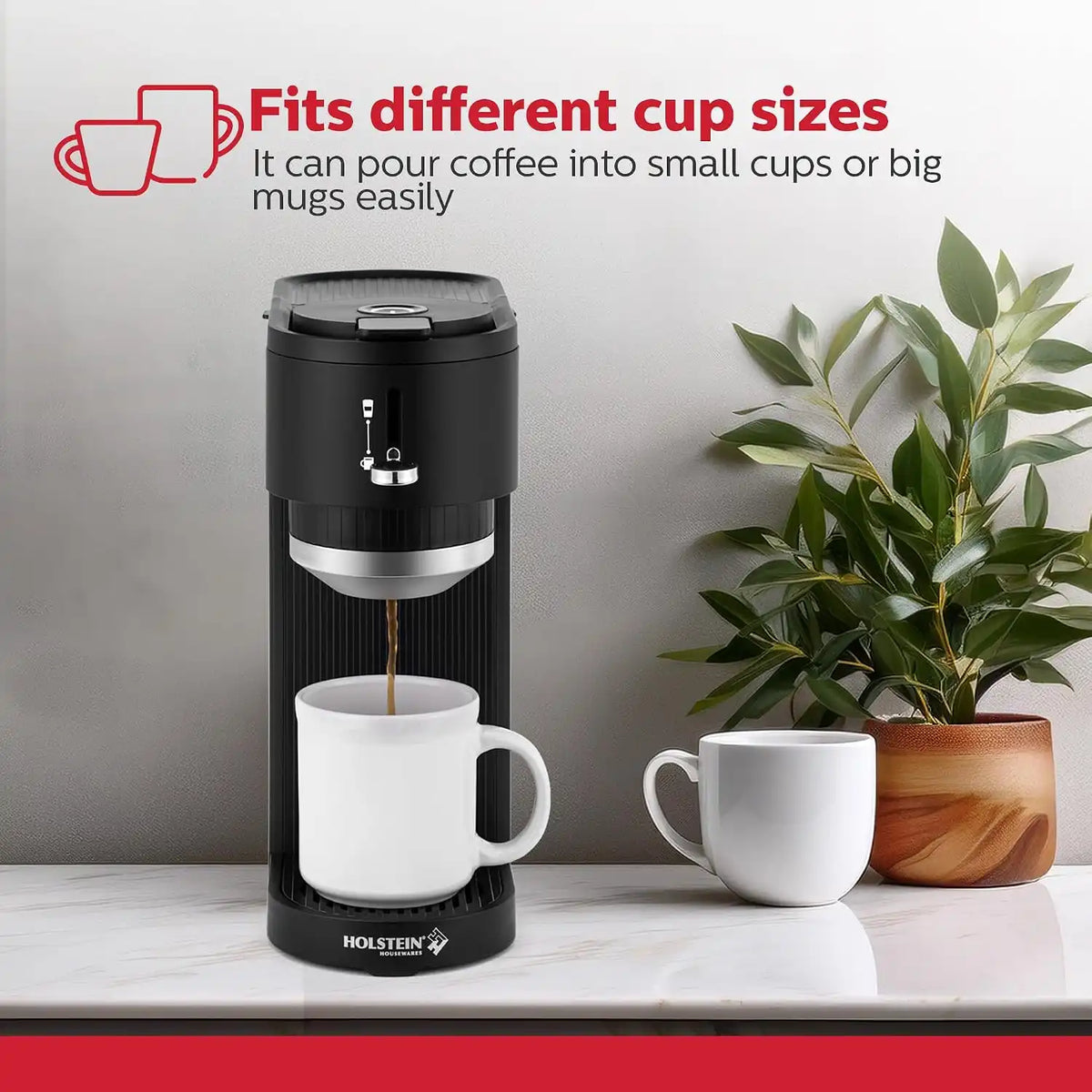 Holstein Housewares 2-in-1 Single Serve Coffee Maker, Dual Brew, Compatible with K-Cup® Pods & Ground Coffee, Reusable Filter Included, Compact Drip Coffee Machine, 14oz Tank, Fits Most Cups - Black
