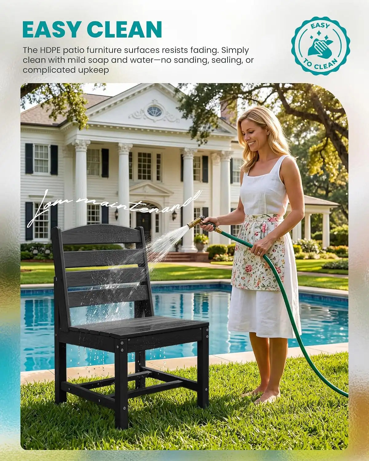 SERWALL HDPE Outdoor Dining Furniture, Outdoor Dining Set for 10, Black