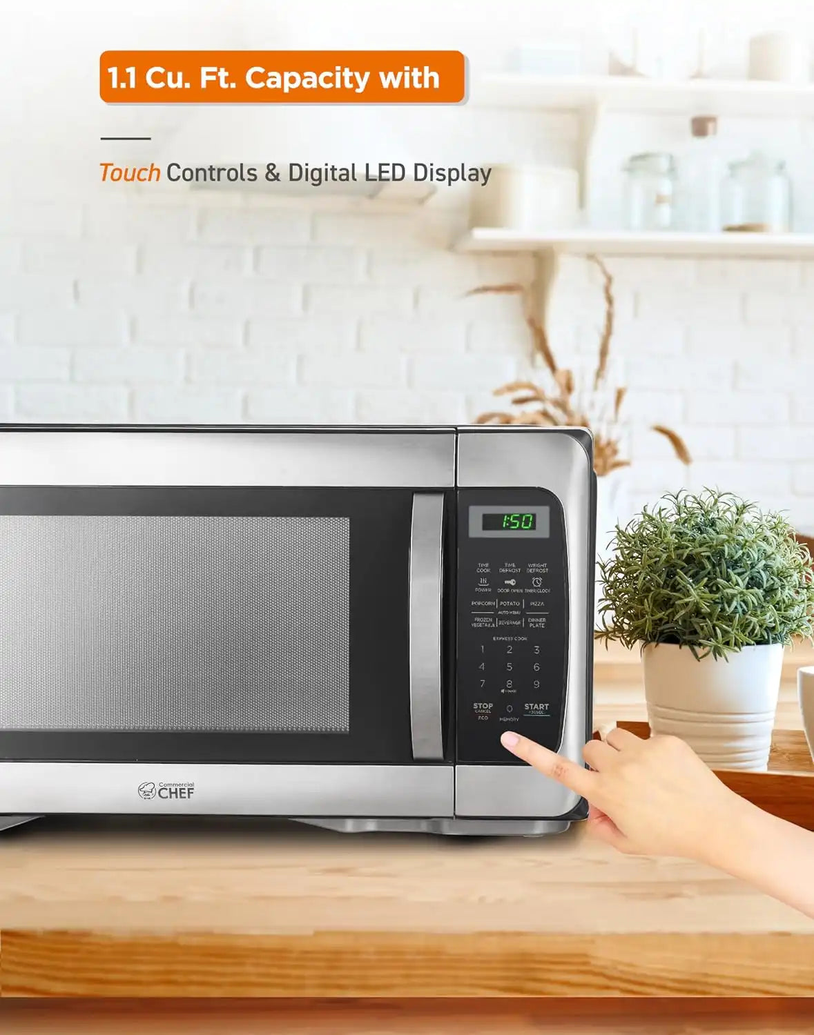 Commercial Chef 1.1 Cu. Ft. Countertop Microwave Oven, CHM11MS, Stainless