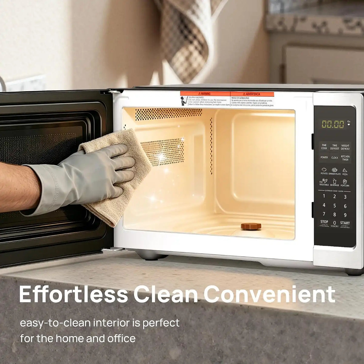Countertop Microwave Oven 0.9 Cu. Ft, 900W Small Compact Microwave with LED Lighting, 6 Auto Menus, Turntable, Child Lock, Easy-Clean, Memory Function for Families, Apartments, Dorm, Stainless Steel