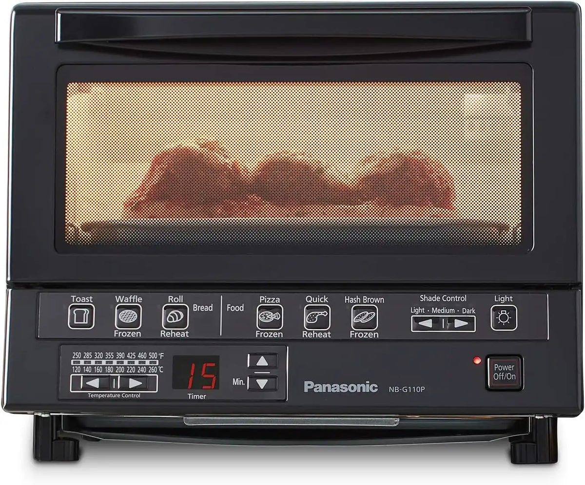 Panasonic FlashXpress Toaster Oven Countertop, 4-Slice Compact Size with Double Infrared Heating, 6 Auto Cook Options and Precise Temperature Control, 1300W - NB-G110P-K (Black)