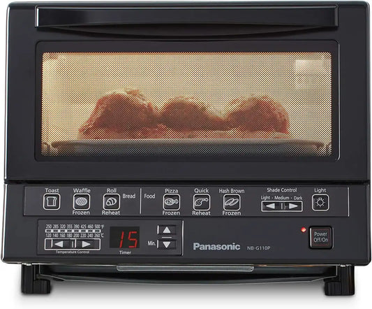 Panasonic FlashXpress Toaster Oven Countertop, 4-Slice Compact Size with Double Infrared Heating, 6 Auto Cook Options and Precise Temperature Control, 1300W - NB-G110P-K (Black)