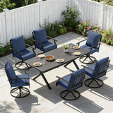 7 PCS Outdoor Patio Dining Set,Patio Table and Chairs Metal Outdoor Patio Furniture Set with Umbrella Hole,Dining Table Set with 6 Swivel Chairs for Deck,Backyard and Garden,Navy Blue