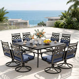 PHI VILLA 9 Piece, Outdoor Dining Set, 57.5" Square Metal Table, Blue