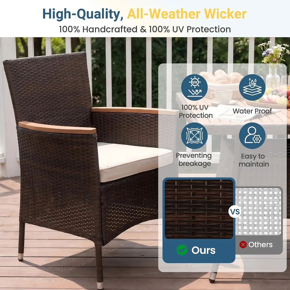 10-Pieces Ratton Patio Table and Chairs with Acacia Tabletop for Outdoor
