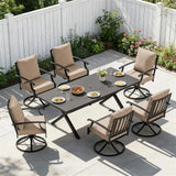7 PCS Outdoor Patio Dining Set,Patio Table and Chairs Metal Outdoor Patio Furniture Set with Umbrella Hole,Dining Table Set with 6 Swivel Chairs for Deck,Backyard and Garden,Brown