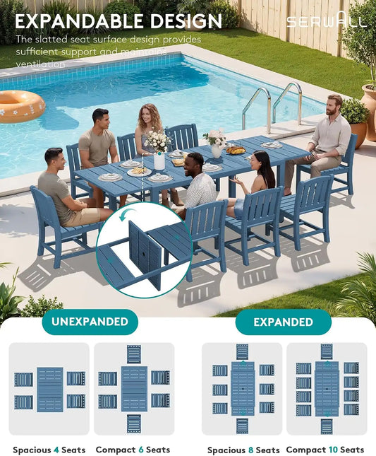 SERWALL Outdoor Patio Dining Set for 6, Blue