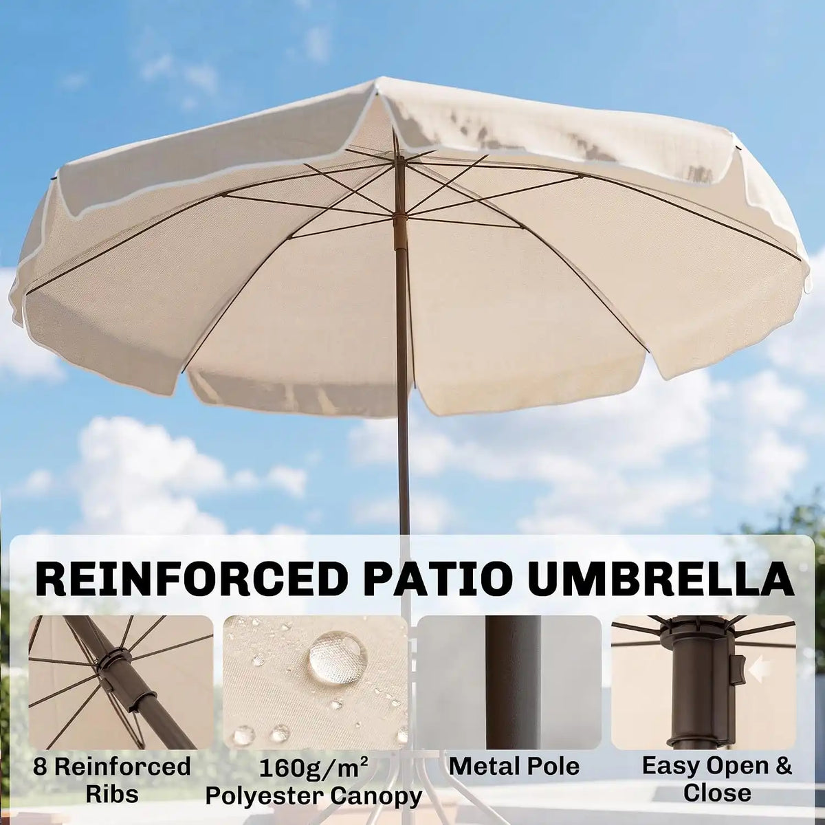Outsunny 6 Piece Patio Dining Set for 4 with Umbrella, Beige