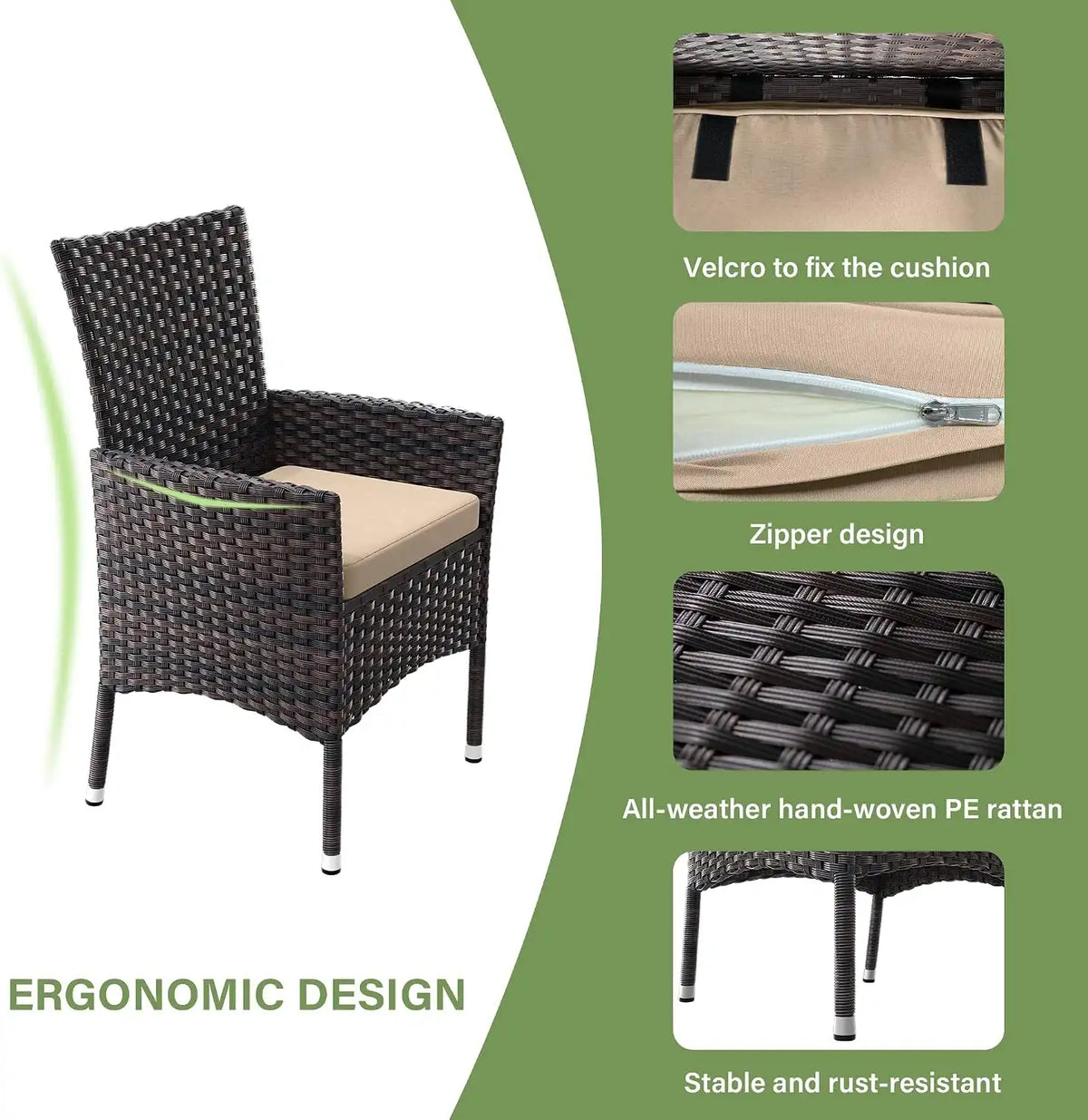 5Pcs Patio Dining Set All-Weather Wicker Outdoor Table and Chairs Set