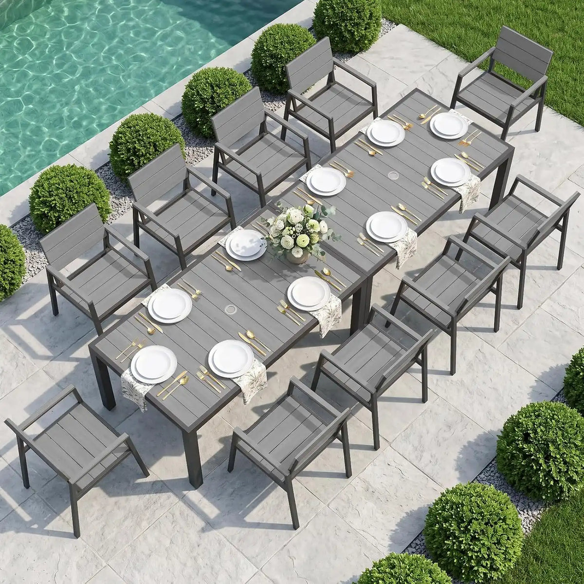 Vexwalx 12 Pcs Outdoor Dining Set, 67" HDPS Dining Set for 10, Gray